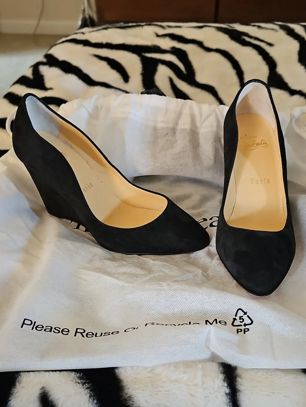Christian Louboutin Black Suede Wedge Heels